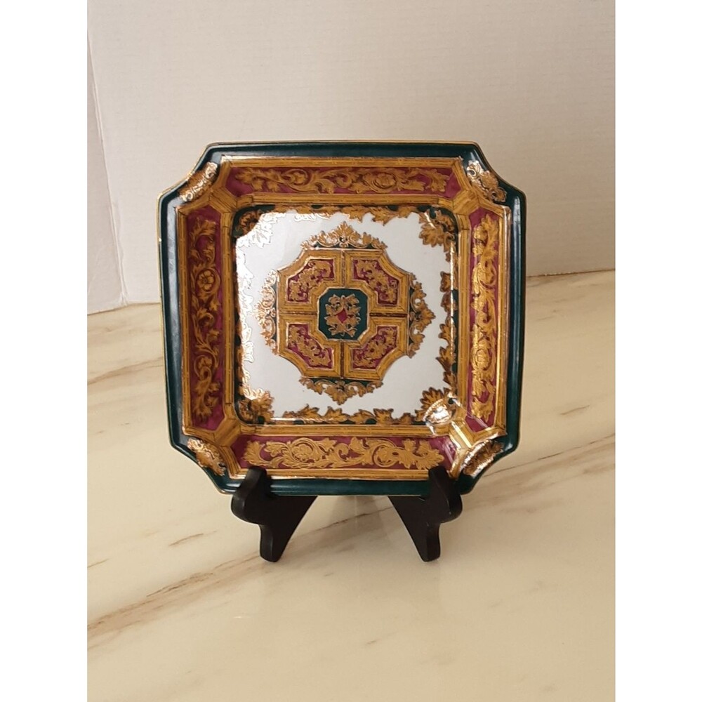 Andrea by Sadek Asian Ceramic Decorative Square Dish - Vtg